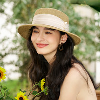  THANTRUE/真享 时尚撞色织带 女士草帽