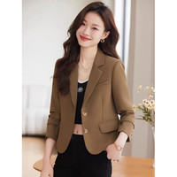 QITA 短款西装外套女感小个子2026新款春秋休闲显高小西服上衣 咖啡色 S