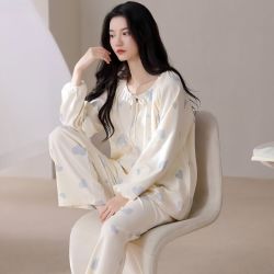 勋阳宇乐 女士睡衣纯棉圆领套头春秋