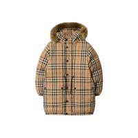 BURBERRY/博柏利 人造皮草格纹尼龙 儿童羽绒服
