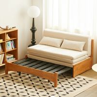 美型美酷 SMSFC-05 实木沙发床 95宽 浅咖色垫子