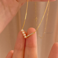 花饰庄园 项链V字珍珠项链女轻奢感ins百搭锁骨链吊坠 金色45厘米可调节