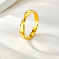 六福珠宝 爱无限实心素金纽结情侣黄金戒指