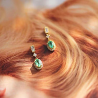 洛梵欣饰 LOFANXIN 洛梵欣饰 祖母绿S925纯银流苏耳钉 镶嵌锆石长款女