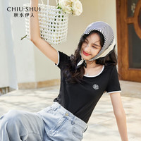 CHIU·SHUI/秋水伊人 撞色方领 女士T恤
