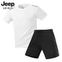JEEP SPIRIT 吉普男士冰丝速干套装 短袖短裤两件短装 白色套装