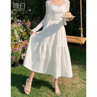 晚白 2026年春款时尚半身裙松紧高腰显瘦垂顺大摆蛋糕裙 白色