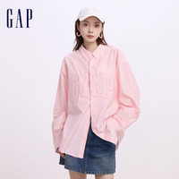 Gap 男女装春季纯棉logo条纹长袖衬衫 粉色 S (165/88A) 亚洲尺码