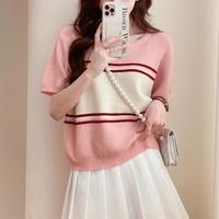 限尺码：唐狮 2026夏季女减龄韩系微弹宽松撞色设计圆领短袖套头短袖女春夏