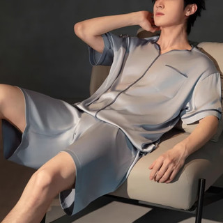  YALU/雅鹿 冰丝 男士睡衣套装 NSCBF-银灰套头套装 【缎面冰丝】 L 【体重100-125斤】