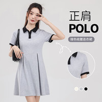 真维斯 撞色珠地收腰POLO连衣裙女休闲风