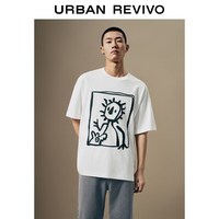 URBAN REVIVO 撞色棉刺绣印花 男士短袖T恤 XS 本白