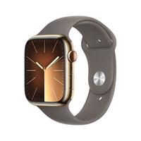 Apple 苹果 Watch Series 9 智能手表 GPS+蜂窝网络款 45mm 金色不锈钢表壳 陶土色橡胶表带 S/M MRPK3CH/A