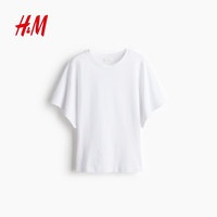 H&M 女装T恤春季圆领简约短袖潮流时尚蝴蝶袖T恤1294172 白色