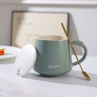 传旗 陶瓷杯大容量马克杯带盖带勺绿色