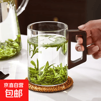 臻晶智 木作杯 400ml 单只无盖 防烫带把手木把玻璃杯泡茶杯喝茶杯耐高温