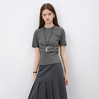 自巧 小个子独特小众t恤女短袖2025春新款设计感收腰显瘦针织上衣