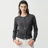 CHUMIAN 格雷系圆领羊毛开衫女 25秋长袖外搭针织衫女软糯叠穿上衣