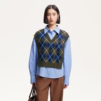 VERO MODA 春拼接菱格纹撞色套头衬衫高级感专柜同款洋气职场