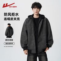  WARRIOR/回力 假两件设计 男士PU皮夹克