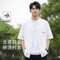 班尼路 夏季亨利领短袖衬衫男简约百搭宽松