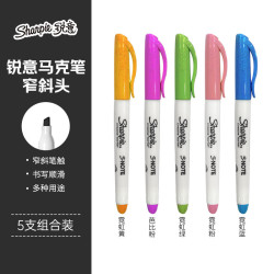 锐意 马克笔油性防水防褪色速干耐用记号笔 窄斜头5色组合二