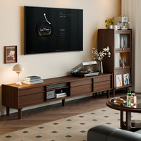 睿帆 实木电视柜客厅轻奢高级感中古风电视机柜落地一体靠墙储物收纳柜