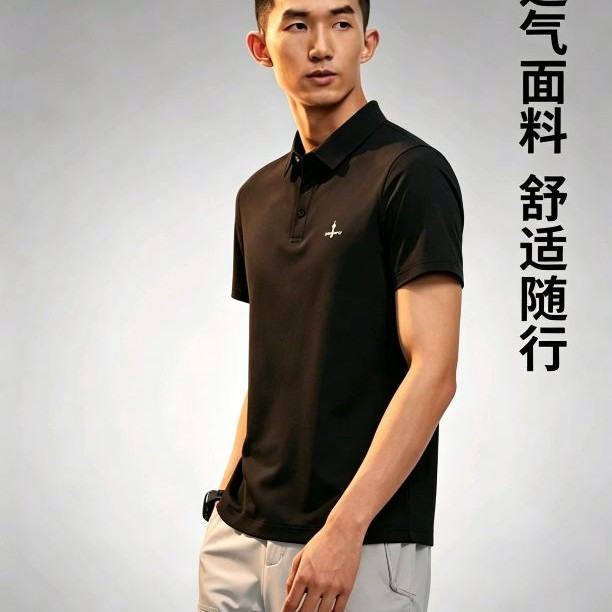 比音勒芬 防汗迹防晒 男士短袖POLO衫 07黑色