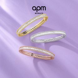 APM Monaco 白色Cordage Pavé手镯密镶扭纹手饰设计感叠戴礼物