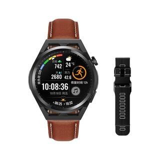 华为 WATCH GT Runner 专业跑步监测 黑色+复古棕表带 智能手表