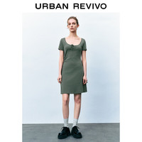  URBAN REVIVO 褶皱收腰系带 女士连衣裙