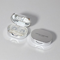 咪凹 隐形眼镜伴侣盒双联盒光面纯色美瞳护理收纳盒 银色