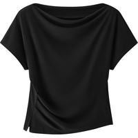  Semir/森马 一字荡领 女士短袖T恤 黑色90001 2XL