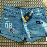 PLORY 女牛仔短裤，一折不到的价格，水洗&做旧&贴布&刺绣