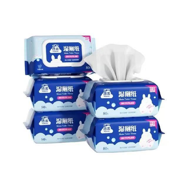 洁云 5包*80抽进口加大湿厕纸擦屁屁湿纸巾可冲马桶