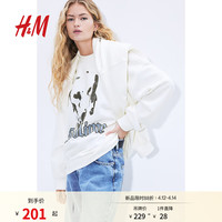 H&M 女装卫衣夏季宽松印花美式长袖套衫