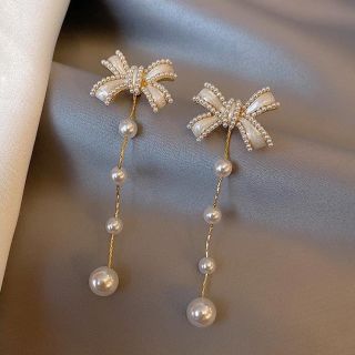 复古法式珍珠蝴蝶结流苏长款耳环小众高级感轻奢耳坠耳钉女夏耳饰