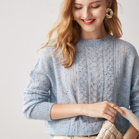 帕罗 秋冬镂空绞花设计淑女宽松气质针织羊绒衫女 天兰彩点 M 100