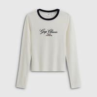 Gap 女装春款刺绣logo修身圆领针织长袖休闲上衣 792652