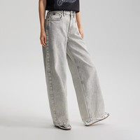 Lee 26新品430超A阔腿牛仔裤浅灰色女牛仔裤