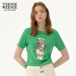 TEENIE WEENIE 短袖T恤女夏装印花圆领简约T恤上衣女 绿色 S (160)