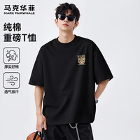 马克华菲 美式街头风潮流简约双纱纯棉短袖T恤-黑#JMK金醒狮头 XL
