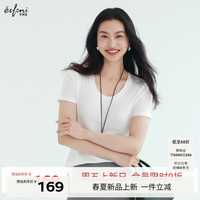 伊芙丽 白色短袖U领T恤女上衣2025春季 本白 合身大U领 M 110-120斤