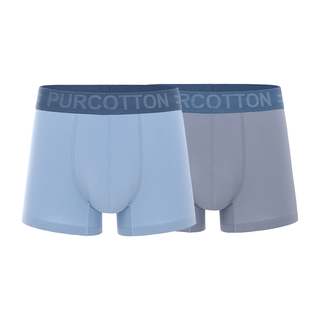 Purcotton 全棉时代 男士平角内裤套装 棉感弹力腰带 2条装(浅花灰+深蓝色) XL