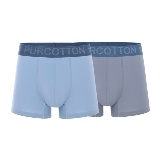 Purcotton 全棉时代 男士平角内裤套装 棉感弹力腰带 2条装(浅花灰+深蓝色) XL