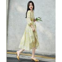 德玛纳 法式薄荷曼波茶歇裙 女士连衣裙