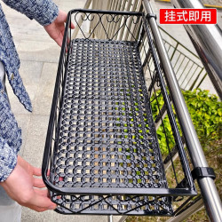 长万家 阳台花架栏杆花盆铁艺壁挂绿萝悬挂式多肉定制花架欧式装饰置物架 黑色-圆角边框60*25*12两个挂钩