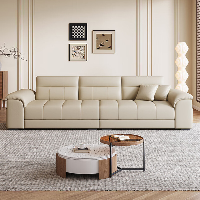 岁植 现代简约真皮客厅沙发直排防猫抓百搭2025沙发大小户型出租屋 加厚猫爪皮-50D海绵坐垫 2.1米直排