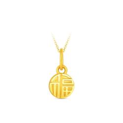 周大福 mini小鼻嘎福牌足金黄金吊坠EOF2159