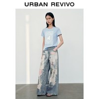 URBAN REVIVO 拼接印花 女士休闲长裤